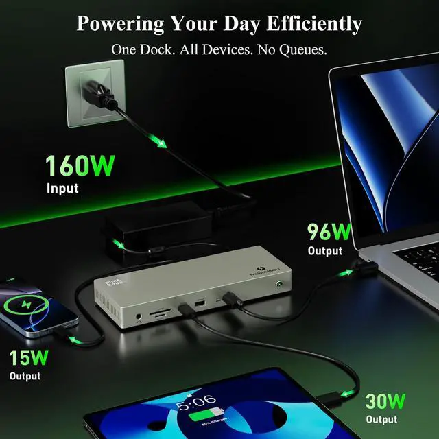 Alt view image 6 of 7 - Thunderbolt 4 Dock 12-in-1 40Gbps Docking Station with Triple 4K Single 8K@60Hz Display,160W Adapter, 2.5G Ethernet, 5xUSB A/C, SD/TF 4.0, 96W Charging for M1-M3 Mac, Dell, HP, Lenovo