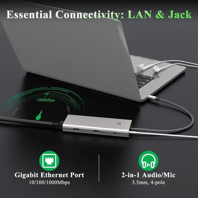 Alt view image 6 of 7 - USB C Docking Station Dual Monitor Adapter for Dell HP, Laptop Docking Station 3 Monitors Quad Display USB C Hub Dongle to 4K HDMI+DP,4 USB2.0,100W PD,2.5G Ethernet,12 in 1Dock for Lenovo,Surface