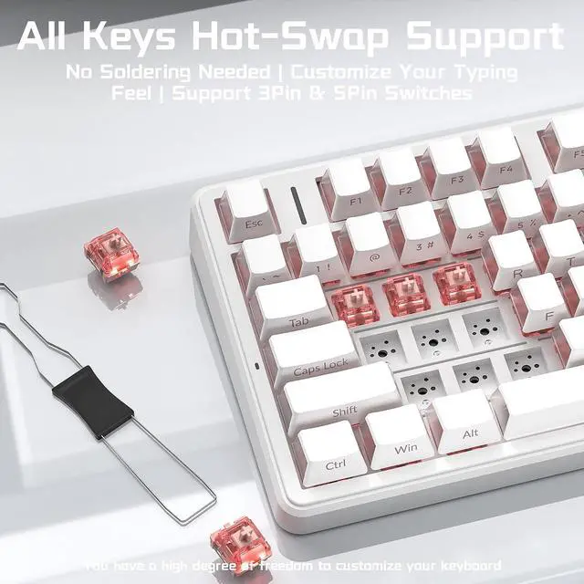 Alt view image 5 of 7 - Aula F99 Pro Wireless Silent Mechanical Keyboard with Knob,Tri-Mode 2.4GHz/BT5.0/USB-C Hot Swappable,Pre-lubed Linear Switches RGB Backlit,Gasket Mounted,White PC Gaming Keyboard for Win/Mac
