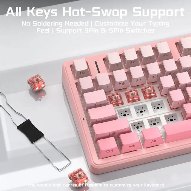 Alt view image 5 of 7 - Aula F99 Pro Wireless Silent Mechanical Keyboard with Knob, BT5.0/2.4GHz/USB-C Hot Swappable, Pre-lubed Linear Switches, RGB Backlit, Gasket Mounted,Gradient Pink PC Gaming Keyboard for Win/MAC