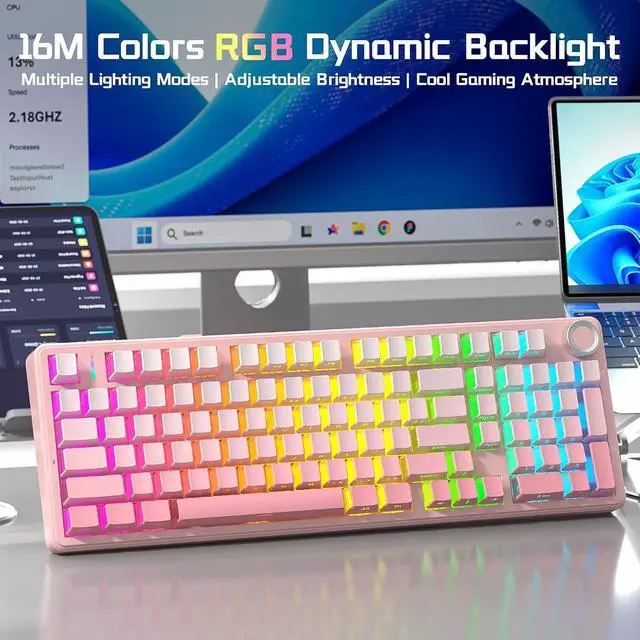 Alt view image 7 of 7 - Aula F99 Pro Wireless Silent Mechanical Keyboard with Knob, BT5.0/2.4GHz/USB-C Hot Swappable, Pre-lubed Linear Switches, RGB Backlit, Gasket Mounted,Gradient Pink PC Gaming Keyboard for Win/MAC