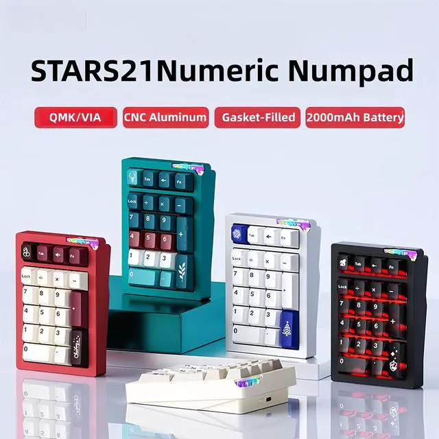Alt view image 2 of 7 - Stars21 Mechanical Number Pad,VIA/QMK Programmable Macro Numpad Aluminum CNC Gasket Hot Swappable Wireless Numeric Keypad BT5.0/2.4Ghz/USB-C RGB Gaming Keypad Kit for Laptop/PC (Silver3)