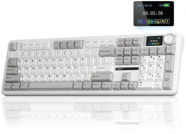 Main image of AULA F108 PRO Wireless Mechanical Keyboard with Screen & Knob, Full Size Keyboard with Silent Switch, Tri-Mode BT5.0/2.4GHz/USB-C, Pre-lubed Switches, RGB Backlit Hot Swappable Custom Gaming Keyboards