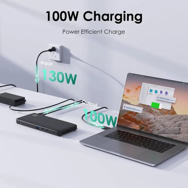 Alt view image 2 of 7 - Laptop Docking Station, 12-in-1 USB-C Docking Station, Triple Display with 2xHDMI and 1xDP, 10 Gbps USB-C and 5 Gbps USB-A Data, Ethernet, Audio, 100W Charging for Dell, HP, Lenovo and More
