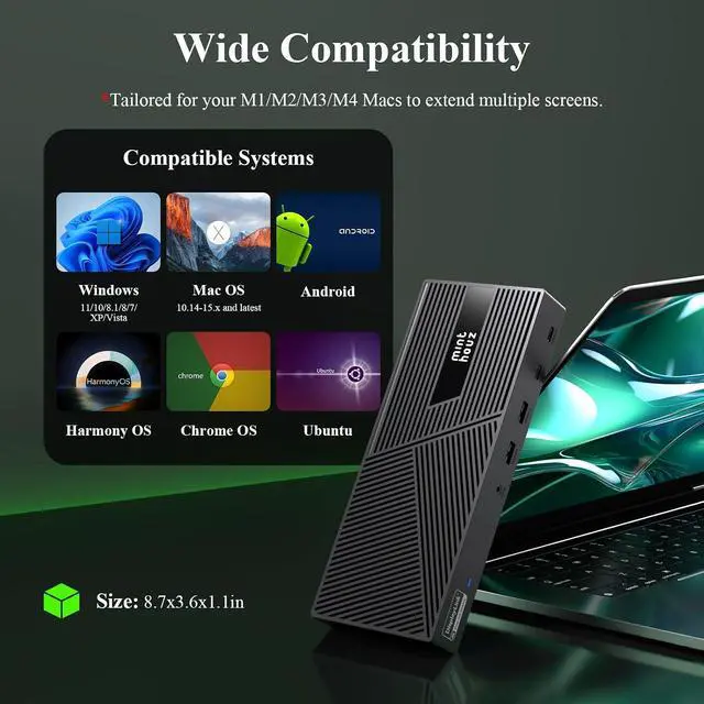 Alt view image 6 of 7 - DisplayLink Docking Station Triple Monitor 4K@60Hz, 14-in-1 USB C Dock for MacBook Dell HP Lenovo, 160W Adapter,100W PD Charging for Thunderbolt 5/4/3, 3HDMI,2DP, 6 USB A/C, LAN, Audio