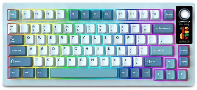 Main image of LT75Pro Wireless Mechanical Keyboard with Color Screen&Knob,75% Hot Swappable Pre-lubed Switch Gasket Mount Custom RGB Gaming Keyboard BT5.0/2.4G/Type-C Wired NKRO Creamy Keyboard (Lake-Blue)