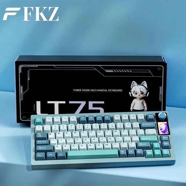 Alt view image 7 of 7 - LT75Pro Wireless Mechanical Keyboard with Color Screen&Knob,75% Hot Swappable Pre-lubed Switch Gasket Mount Custom RGB Gaming Keyboard BT5.0/2.4G/Type-C Wired NKRO Creamy Keyboard (Lake-Blue)