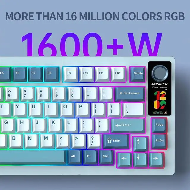 Alt view image 6 of 7 - LT75Pro Wireless Mechanical Keyboard with Color Screen&Knob,75% Hot Swappable Pre-lubed Switch Gasket Mount Custom RGB Gaming Keyboard BT5.0/2.4G/Type-C Wired NKRO Creamy Keyboard (Lake-Blue)