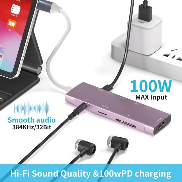 Alt view image 3 of 5 - USB C HUB for iPad Pro 9-in-1 Adapter iPad Pro M4 M2 M1 13 12.9 11 inch iPad Air 5 4 Docking Station with 4K HDMI, USB-C PD, SD/TF Card Reader, USB 3.0, 3.5mm Headphone Jack, Type C Data, iPad mini 6