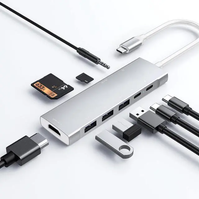 Main image of USB C HUB for iPad Pro 9-in-1 Adapter iPad Pro M4 M2 M1 13 12.9 11 inch iPad Air 5 4 Docking Station with 4K HDMI, USB-C PD, SD/TF Card Reader, USB 3.0, 3.5mm Headphone Jack, Type C Data, iPad mini 6