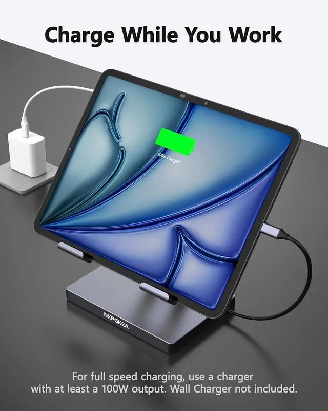 Alt view image 5 of 7 - iPad Pro USB C Hub Stand, Multiport Adapter for iPad Pro M4 M3 M2 M1 13 12.9 11 Inch iPad Air Docking Station Foldable 4K 60Hz HDMI, PD Charging, SD/TF Card Reader, 3 USB 3.0, 3.5mm Audio