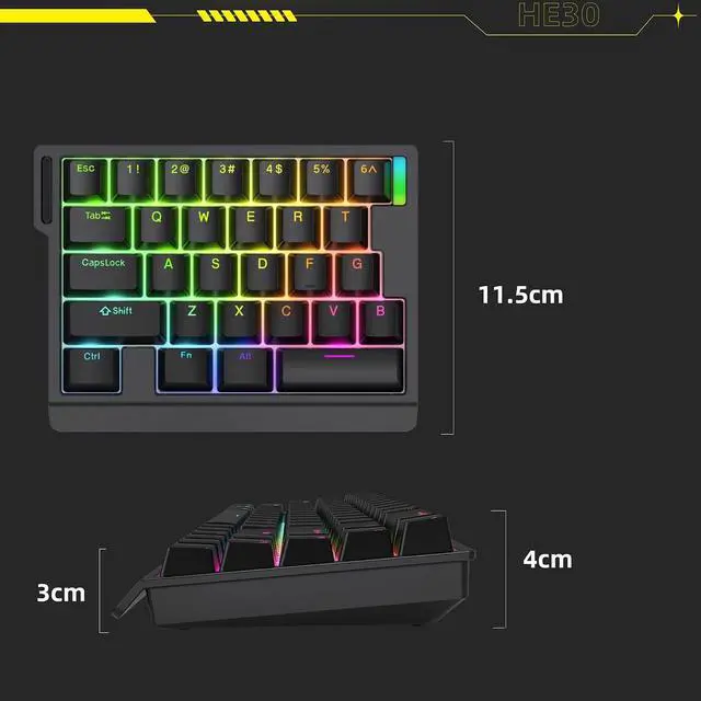 Alt view image 7 of 7 - HE30 Rapid Trigger Gaming Keyboard,One Handed Hall Effect Magnetic Switch Keyboard Hot Swap Custom RGB Mini Wired Macro Mechanical Keypad with Fast Adjustable Actuation,8K Hz Polling Rate (Black)