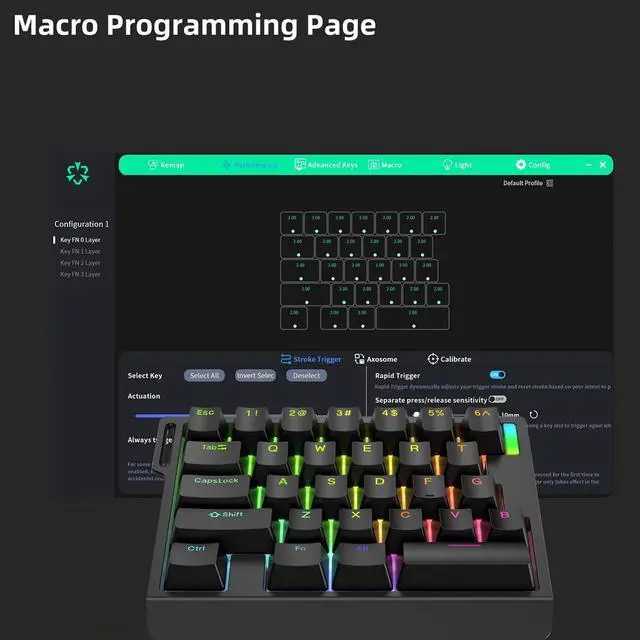 Alt view image 6 of 7 - HE30 Rapid Trigger Gaming Keyboard,One Handed Hall Effect Magnetic Switch Keyboard Hot Swap Custom RGB Mini Wired Macro Mechanical Keypad with Fast Adjustable Actuation,8K Hz Polling Rate (Black)
