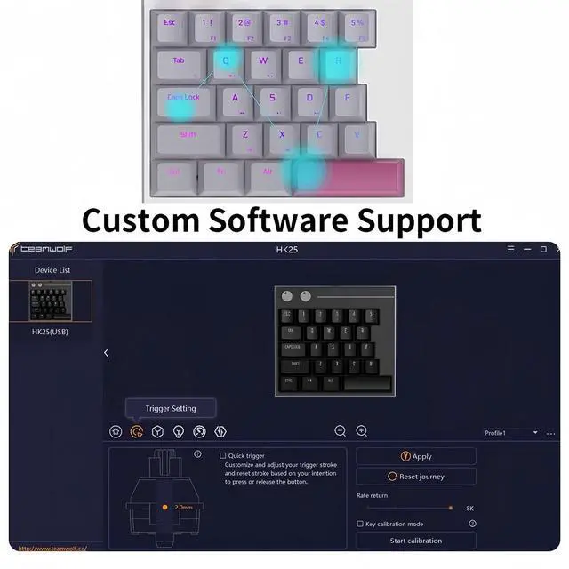 Alt view image 6 of 7 - HK25 One Handed Gaming Keyboard,Magnetic Switch Hall Effect Rapid Trigger Custom RGB Wired Hot Swap Mechanical Keyboard Adjustable Actuation 25 Keys Macro Keypad, 8K Hz Polling Rate (Black)