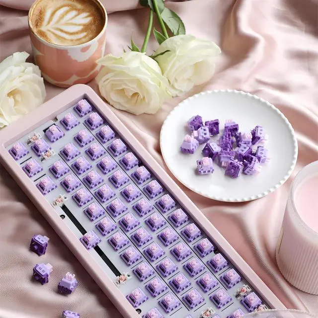 Alt view image 2 of 7 - Lavender Purple Keyboard Linear Switch,3 Pin PCB Mount Pre-Lubed Creamy Switches with Dustproof POM Stem Compatible with Cherry MX Keycaps for Mechanical Gaming Keyboard (90pcs-Set)