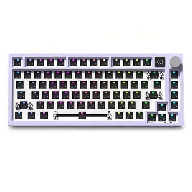 Main image of K75 Barebone 75% Hot Swap Tri-Mode Bluetooth 5.0/2.4G Wireless/Type-C Wired RGB Mechanical Gaming Keyboard With Knob Screen Gasket PCB Mount Custom DIY Kit (Purple)
