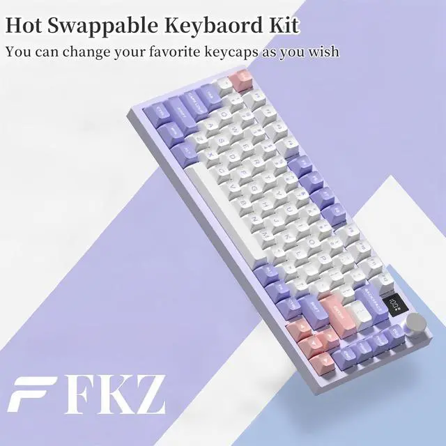 Alt view image 5 of 7 - K75 Barebone 75% Hot Swap Tri-Mode Bluetooth 5.0/2.4G Wireless/Type-C Wired RGB Mechanical Gaming Keyboard With Knob Screen Gasket PCB Mount Custom DIY Kit (Purple)