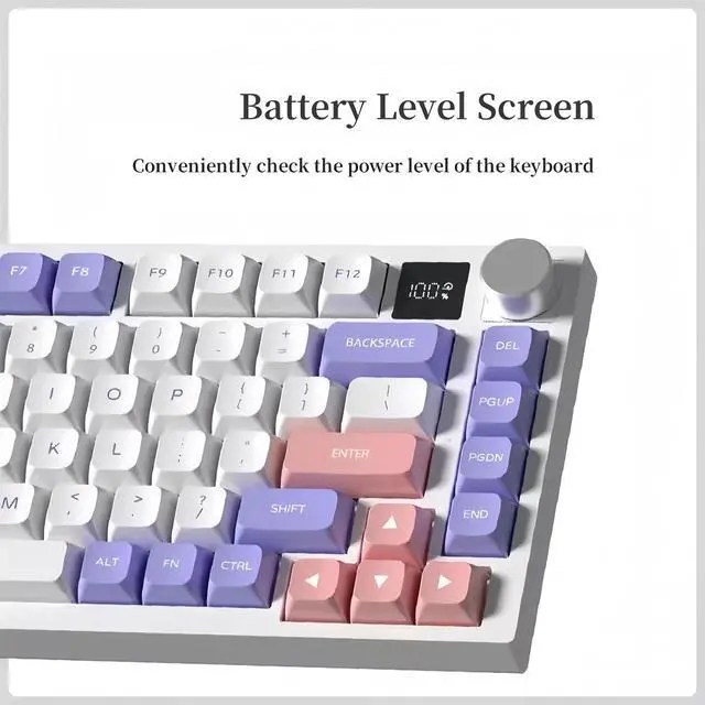 Alt view image 6 of 7 - K75 Barebone 75% Hot Swap Tri-Mode Bluetooth 5.0/2.4G Wireless/Type-C Wired RGB Mechanical Gaming Keyboard With Knob Screen Gasket PCB Mount Custom DIY Kit (Purple)