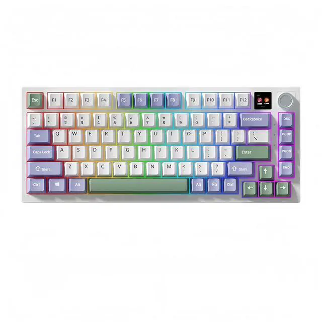 Main image of K75 Mechanical Keyboard with Knob Screen,75% Hot Swap Tri-Mode Bluetooth 5.0/2.4G Wireless/Type-C Wired RGB Gaming Keyboard PCB Gasket Mount Custom Creamy Purple&White Keyboard