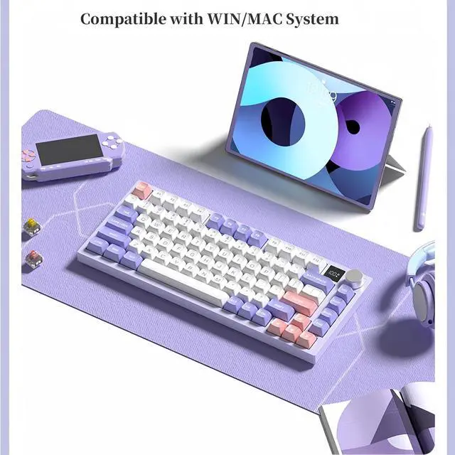 Alt view image 7 of 7 - K75 Barebone 75% Hot Swap Tri-Mode Bluetooth 5.0/2.4G Wireless/Type-C Wired RGB Mechanical Gaming Keyboard With Knob Screen Gasket PCB Mount Custom DIY Kit (Purple)