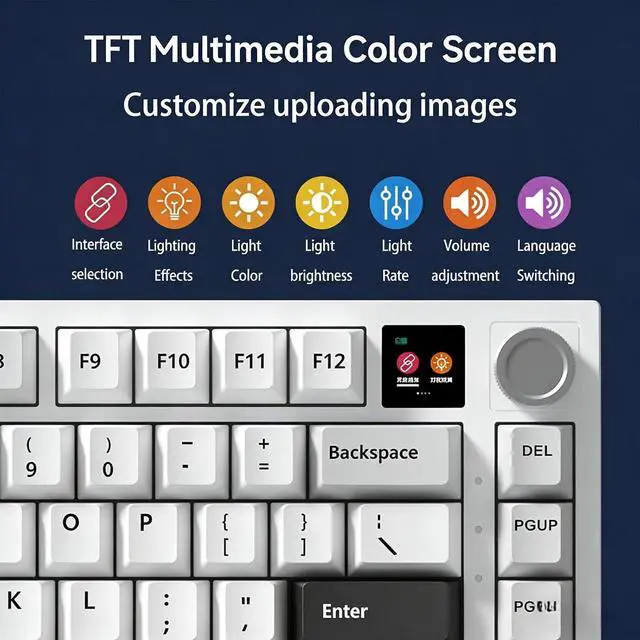 Alt view image 6 of 7 - K75 Mechanical Keyboard with Knob Screen,75% Hot Swap Tri-Mode Bluetooth 5.0/2.4G Wireless/Type-C Wired RGB Gaming Keyboard PCB Gasket Mount Custom Creamy Purple&White Keyboard