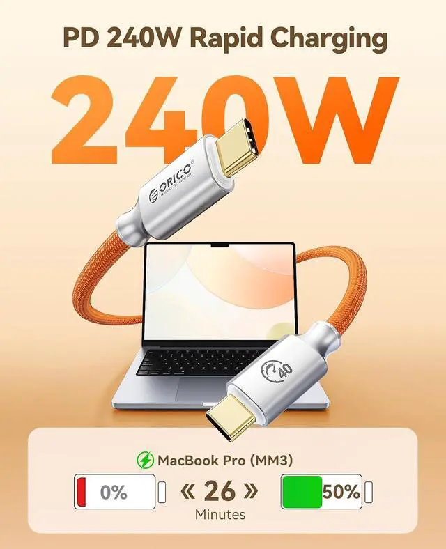 Alt view image 3 of 7 - Auso 40Gbps USB-C Cable 3.3FT with PD 240W Fast Charging, 8K60Hz Video,Thunderbolt4/3 USB4 Compatible Data Cable,for iPhone 17/16/15 MacBook Docking -Black