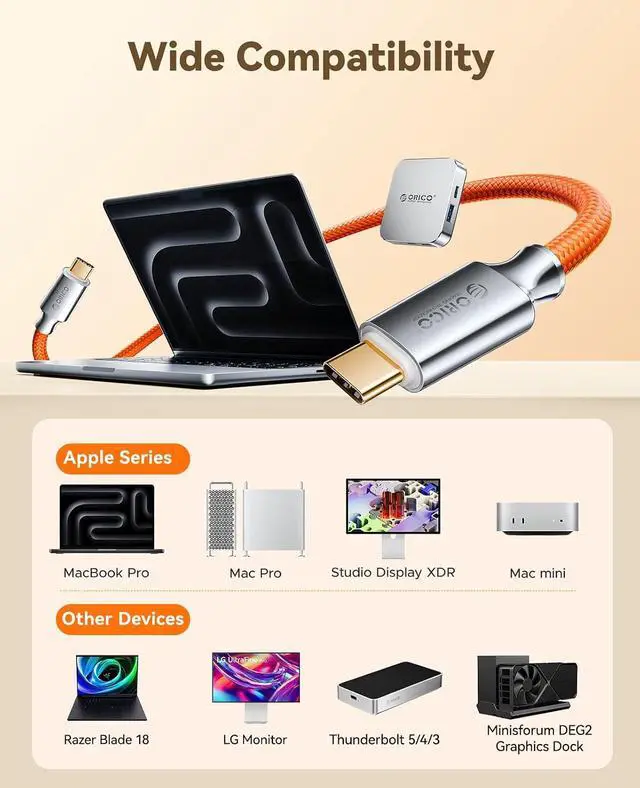 Alt view image 7 of 7 - Auso 40Gbps USB-C Cable 3.3FT with PD 240W Fast Charging, 8K60Hz Video,Thunderbolt4/3 USB4 Compatible Data Cable,for iPhone 17/16/15 MacBook Docking -Black