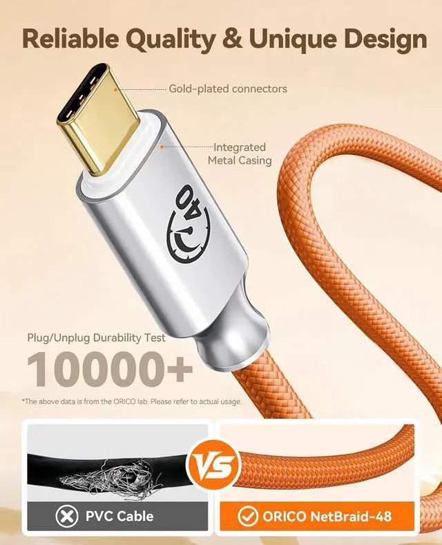Alt view image 5 of 7 - Auso 40Gbps USB-C Cable 3.3FT with PD 240W Fast Charging, 8K60Hz Video,Thunderbolt4/3 USB4 Compatible Data Cable,for iPhone 17/16/15 MacBook Docking -Black