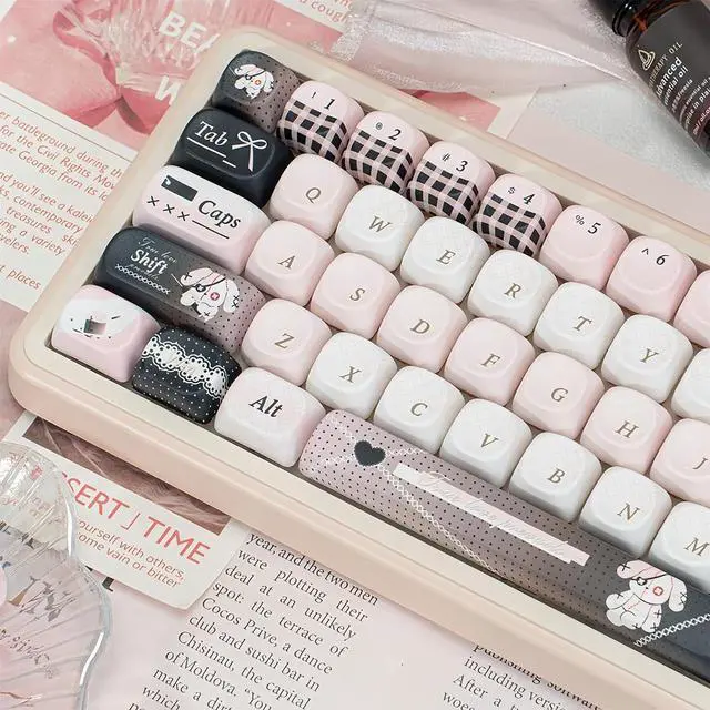Main image of Pink Black Dog MOA Profile Keycaps,143 Keys PBT Dye-Sublimation Custom Keycap Cute Kawaii Aesthetic Key Caps for 60% 65% 75% 80% 96% 100%-MX Switches Mechanical Keyboard Decor Accessories (Dog)