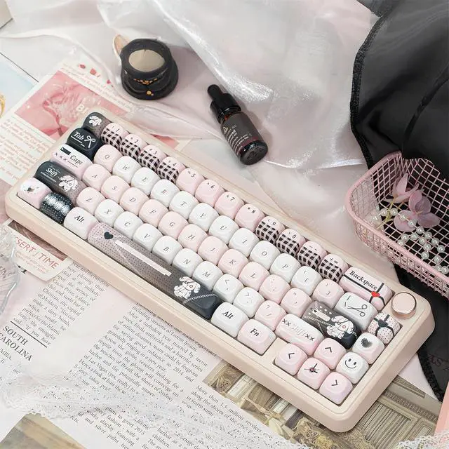 Alt view image 2 of 6 - Pink Black Dog MOA Profile Keycaps,143 Keys PBT Dye-Sublimation Custom Keycap Cute Kawaii Aesthetic Key Caps for 60% 65% 75% 80% 96% 100%-MX Switches Mechanical Keyboard Decor Accessories (Dog)