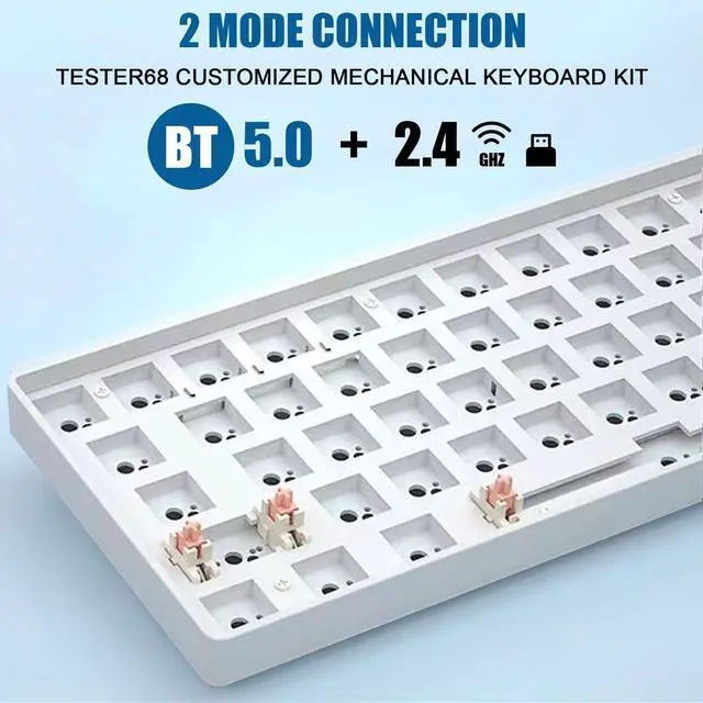 Alt view image 2 of 7 - CIY68 Mechanical Keyboard Kit,65% Bluetooth 5.0/2.4G Barebones Key Board Custom PCB Hot Swappable Wireless Gaming Keyboard Tester DIY Kit with Sound Insulation Mat (White)