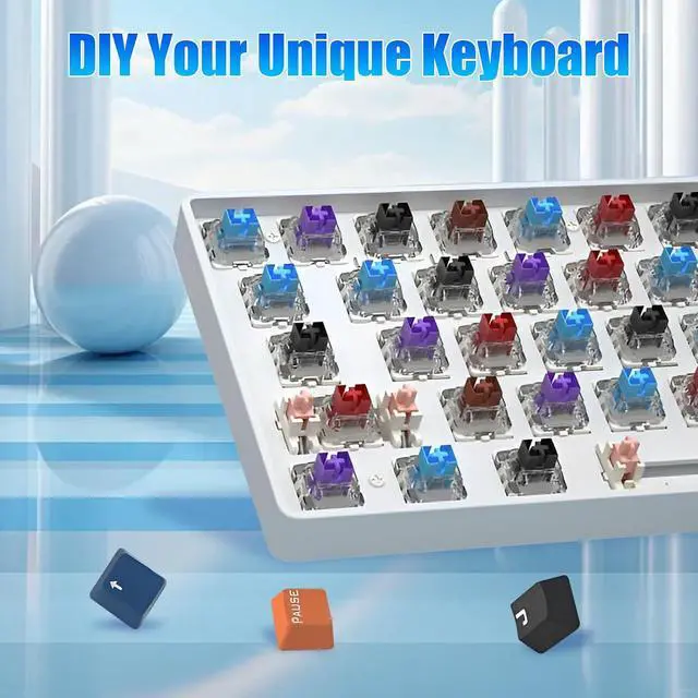 Alt view image 4 of 7 - CIY68 Mechanical Keyboard Kit,65% Bluetooth 5.0/2.4G Barebones Key Board Custom PCB Hot Swappable Wireless Gaming Keyboard Tester DIY Kit with Sound Insulation Mat (White)