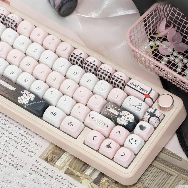 Alt view image 3 of 6 - Pink Black Dog MOA Profile Keycaps,143 Keys PBT Dye-Sublimation Custom Keycap Cute Kawaii Aesthetic Key Caps for 60% 65% 75% 80% 96% 100%-MX Switches Mechanical Keyboard Decor Accessories (Dog)