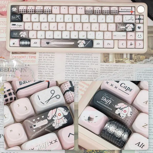 Alt view image 4 of 6 - Pink Black Dog MOA Profile Keycaps,143 Keys PBT Dye-Sublimation Custom Keycap Cute Kawaii Aesthetic Key Caps for 60% 65% 75% 80% 96% 100%-MX Switches Mechanical Keyboard Decor Accessories (Dog)