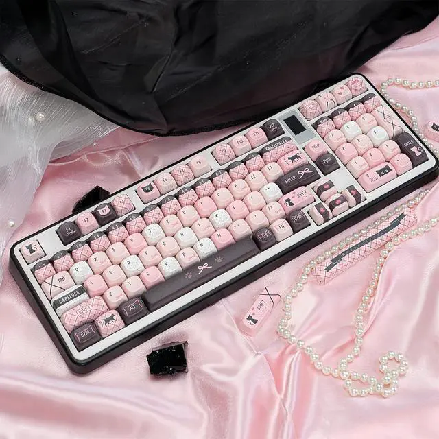 Alt view image 2 of 6 - Pink Black Dog MOA Profile Keycaps,143 Keys PBT Dye-Sublimation Custom Keycap Cute Kawaii Aesthetic Key Caps for 60% 65% 75% 80% 96% 100%-MX Switches Mechanical Keyboard Decor Accessories (cat)