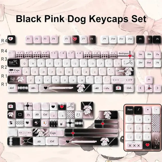 Alt view image 6 of 6 - Pink Black Dog MOA Profile Keycaps,143 Keys PBT Dye-Sublimation Custom Keycap Cute Kawaii Aesthetic Key Caps for 60% 65% 75% 80% 96% 100%-MX Switches Mechanical Keyboard Decor Accessories (Dog)