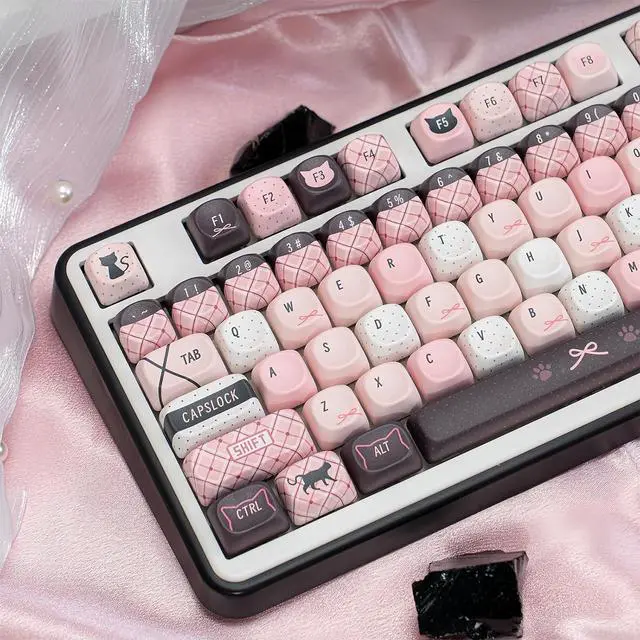 Main image of Pink Black Dog MOA Profile Keycaps,143 Keys PBT Dye-Sublimation Custom Keycap Cute Kawaii Aesthetic Key Caps for 60% 65% 75% 80% 96% 100%-MX Switches Mechanical Keyboard Decor Accessories (cat)