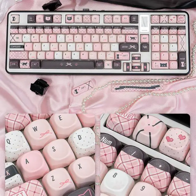 Alt view image 3 of 6 - Pink Black Dog MOA Profile Keycaps,143 Keys PBT Dye-Sublimation Custom Keycap Cute Kawaii Aesthetic Key Caps for 60% 65% 75% 80% 96% 100%-MX Switches Mechanical Keyboard Decor Accessories (cat)