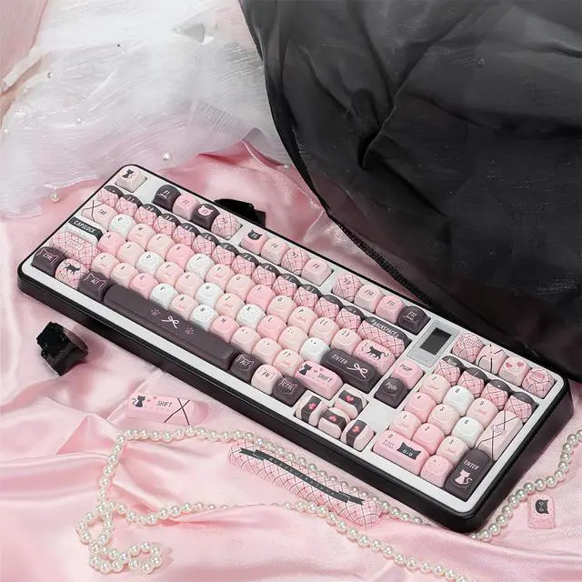 Alt view image 5 of 6 - Pink Black Dog MOA Profile Keycaps,143 Keys PBT Dye-Sublimation Custom Keycap Cute Kawaii Aesthetic Key Caps for 60% 65% 75% 80% 96% 100%-MX Switches Mechanical Keyboard Decor Accessories (cat)