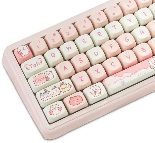 Main image of Cute Keycaps Set,MOA Profile Japanese Anime Keycaps Chikawa-Themed Dye-Sublimation Custom PBT Keycap 114 Keys Full Size Kawaii Keycaps for Cherry MX Switches Mechanical Gaming Keyboard (Pink)