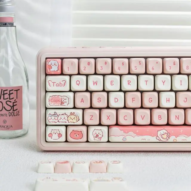 Alt view image 2 of 7 - Cute Keycaps Set,MOA Profile Japanese Anime Keycaps Chikawa-Themed Dye-Sublimation Custom PBT Keycap 114 Keys Full Size Kawaii Keycaps for Cherry MX Switches Mechanical Gaming Keyboard (Pink)