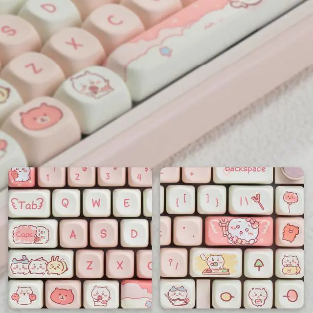 Alt view image 3 of 7 - Cute Keycaps Set,MOA Profile Japanese Anime Keycaps Chikawa-Themed Dye-Sublimation Custom PBT Keycap 114 Keys Full Size Kawaii Keycaps for Cherry MX Switches Mechanical Gaming Keyboard (Pink)