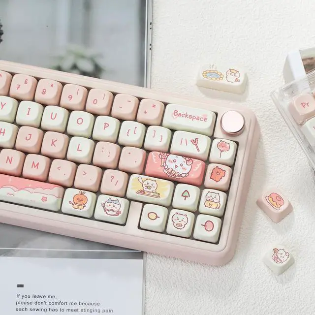 Alt view image 4 of 7 - Cute Keycaps Set,MOA Profile Japanese Anime Keycaps Chikawa-Themed Dye-Sublimation Custom PBT Keycap 114 Keys Full Size Kawaii Keycaps for Cherry MX Switches Mechanical Gaming Keyboard (Pink)