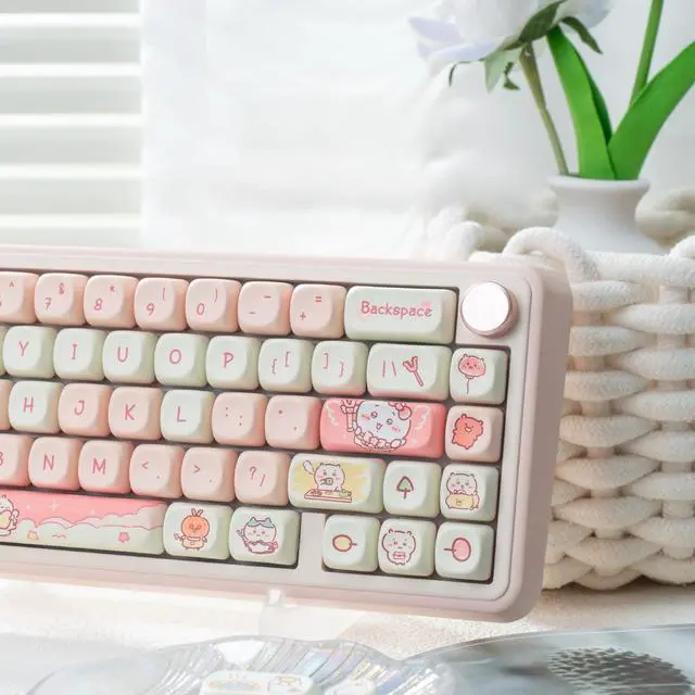 Alt view image 5 of 7 - Cute Keycaps Set,MOA Profile Japanese Anime Keycaps Chikawa-Themed Dye-Sublimation Custom PBT Keycap 114 Keys Full Size Kawaii Keycaps for Cherry MX Switches Mechanical Gaming Keyboard (Pink)