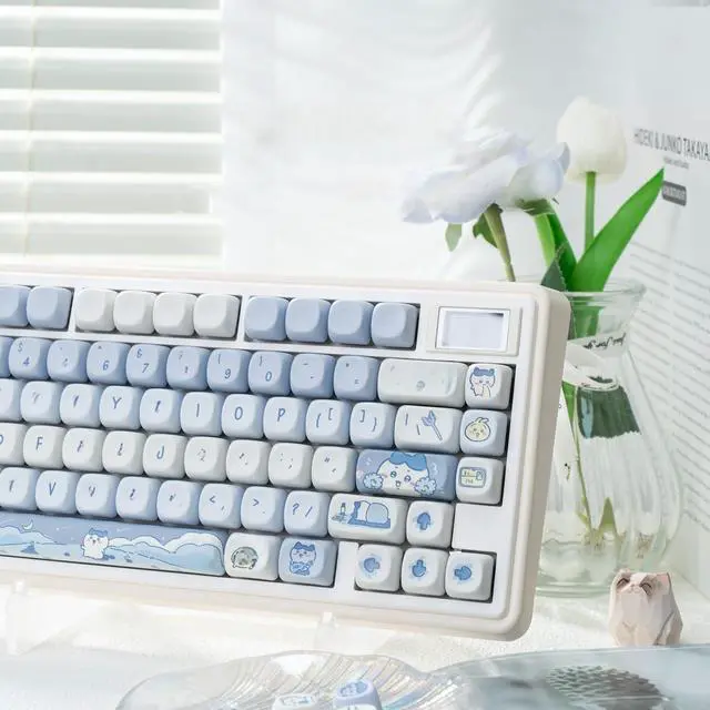 Alt view image 2 of 7 - Cute Keycaps Set,MOA Profile Japanese Anime Keycaps Chikawa-Themed Dye-Sublimation Custom PBT Keycap 132 Keys Full Size Kawaii Keycaps for Cherry MX Switches Mechanical Gaming Keyboard (Blue)