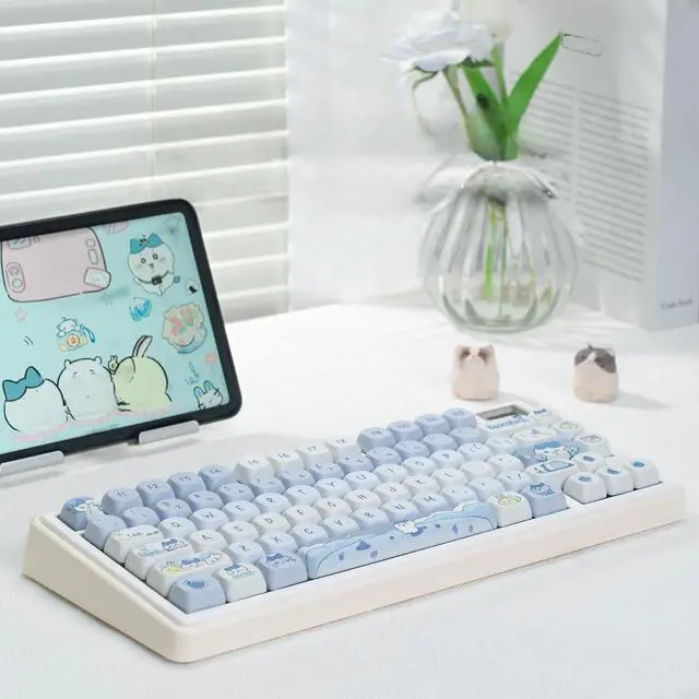 Alt view image 4 of 7 - Cute Keycaps Set,MOA Profile Japanese Anime Keycaps Chikawa-Themed Dye-Sublimation Custom PBT Keycap 132 Keys Full Size Kawaii Keycaps for Cherry MX Switches Mechanical Gaming Keyboard (Blue)