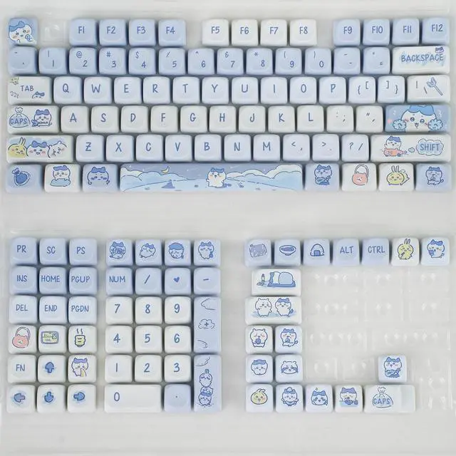 Alt view image 7 of 7 - Cute Keycaps Set,MOA Profile Japanese Anime Keycaps Chikawa-Themed Dye-Sublimation Custom PBT Keycap 132 Keys Full Size Kawaii Keycaps for Cherry MX Switches Mechanical Gaming Keyboard (Blue)