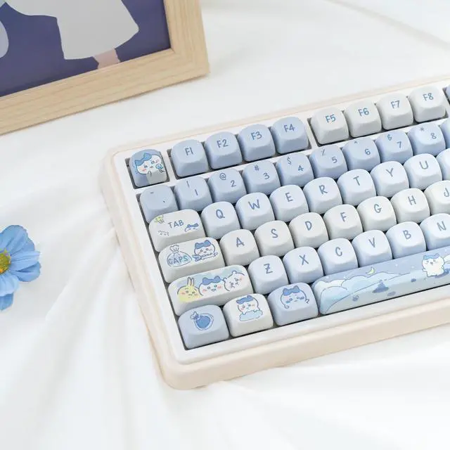 Alt view image 5 of 7 - Cute Keycaps Set,MOA Profile Japanese Anime Keycaps Chikawa-Themed Dye-Sublimation Custom PBT Keycap 132 Keys Full Size Kawaii Keycaps for Cherry MX Switches Mechanical Gaming Keyboard (Blue)