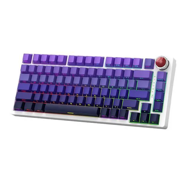 Alt view image 6 of 7 - YK82 Aluminum Mechanical Keyboard,75% Gasket Mount Hot Swap Tri-Mode Wireless BT5.0/2.4GHz/USB-C Custom RGB Gaming Keyboard with Gradient Side Printed Keycaps Knob for PC/Mac Gamer (Purple)