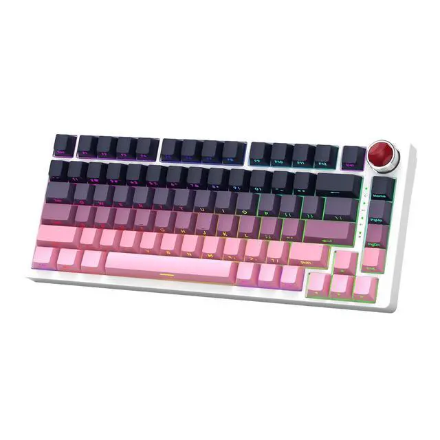 Alt view image 6 of 7 - YK82 Aluminum Mechanical Keyboard,75% Gasket Mount Hot Swap Tri-Mode Wireless BT5.0/2.4GHz/USB-C Custom RGB Gaming Keyboard with Gradient Side Printed Keycaps Knob for PC/Mac Gamer (Pink-Black)